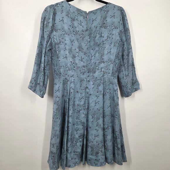 Rebecca Taylor SZ 6 Blue Dainty Floral Dress Romantic V Neck Work Smocking - Picture 6 of 7